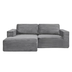 Rolled & Compressed Left Sectional in Corduroy Velvet 2 pcs - Grey New