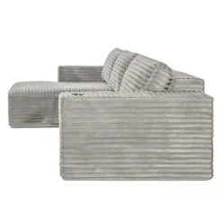Rolled & Compressed Left Sectional in Corduroy Velvet 3 pcs - Beige