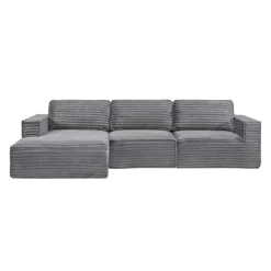 Rolled & Compressed Left Sectional in Corduroy Velvet 3 pcs - Grey Best