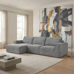 Rolled & Compressed Left Sectional in Corduroy Velvet 3 pcs - Grey Best