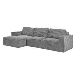 Rolled & Compressed Left Sectional in Corduroy Velvet 3 pcs - Grey Best