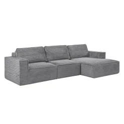 Rolled & Compressed Right Sectional in Corduroy Velvet 3 pcs - Grey