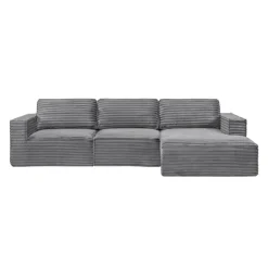 Rolled & Compressed Right Sectional in Corduroy Velvet 3 pcs - Grey