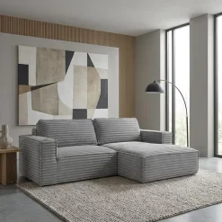 Rolled & Compressed Right Sectional in Corduroy Velvet 2 pcs - Grey Online