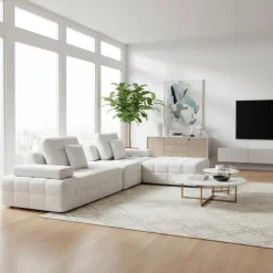 Rolled and Compressed Sectional-in-a-Box with Matching Ottoman Beige Clearance