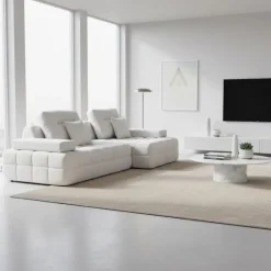 Rolled and Compressed Sectional-in-a-Box with Right-Facing Chaise Beige Hot