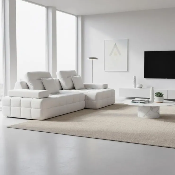 Rolled and Compressed Sectional-in-a-Box with Right-Facing Chaise Beige Hot