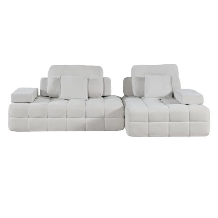 Rolled and Compressed Sectional-in-a-Box with Right-Facing Chaise Beige Hot