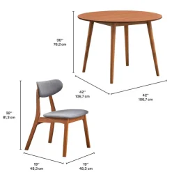 Round Dining Table with 4 Chairs - Grey Brown/Grey Discount