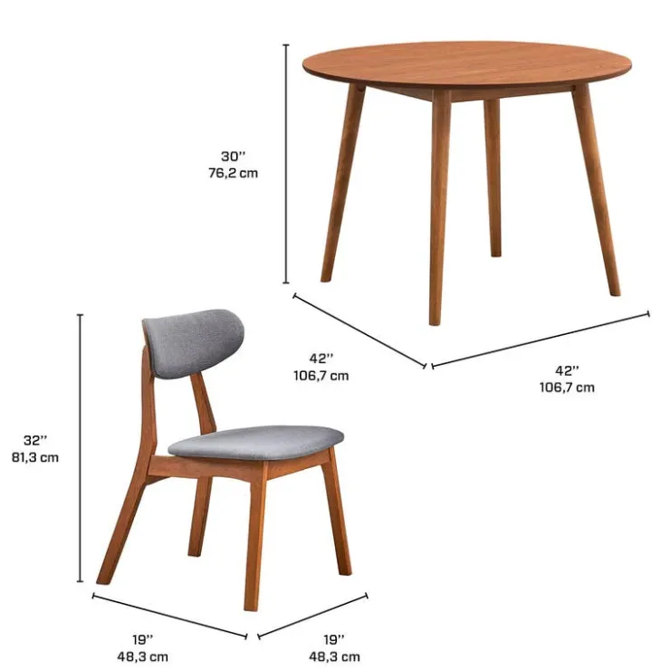 Round Dining Table with 2 Chairs - Grey Brown/Grey Clearance