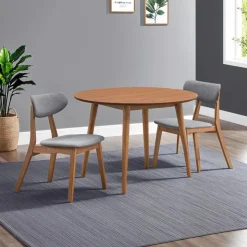 Round Dining Table with 2 Chairs - Grey Brown/Grey Clearance