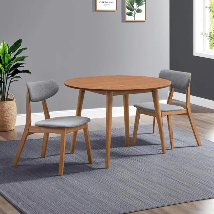 Round Dining Table with 2 Chairs - Grey Brown/Grey Clearance