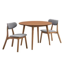 Round Dining Table with 2 Chairs - Grey Brown/Grey Clearance