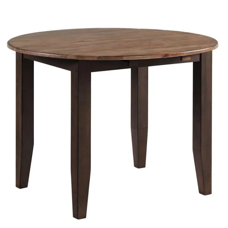 Round Dining Table with Drop-Leaf Panels 42" Brown Clearance