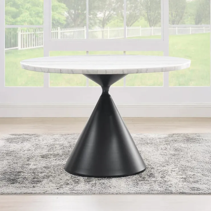 Round Marble Dining Table - 48" marble, black base Outlet