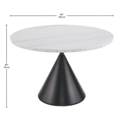 Round Marble Dining Table with 4 Upholstered Chairs - 48" marble, black base