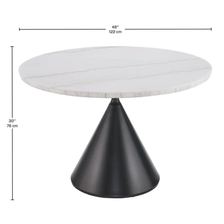 Round Marble Dining Table with 4 Upholstered Chairs - 48" marble, black base
