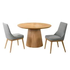 Round Pedestal Dining Table with 2 Chairs - Grey Natural / Light Grey Best