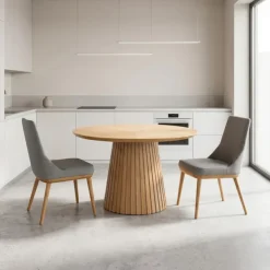 Round Pedestal Dining Table with 2 Chairs - Grey Natural / Light Grey Best