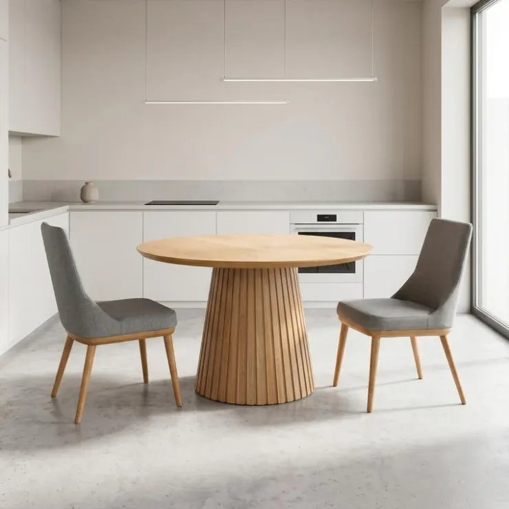 Round Pedestal Dining Table with 2 Chairs - Grey Natural / Light Grey Best
