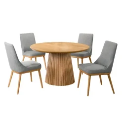 Round Pedestal Dining Table with 4 Chairs - Grey Natural / Light Grey Hot