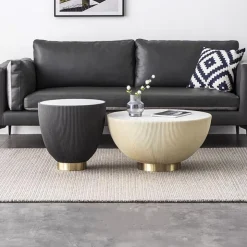 Round Sintered Stone Coffee Table Black Clearance
