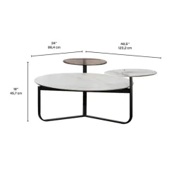 Round Sintered Stone 3-Tier Coffee Table White/Grey/Black New