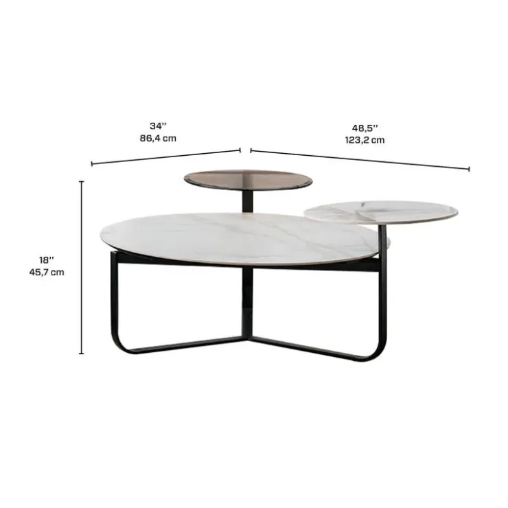 Round Sintered Stone 3-Tier Coffee Table White/Grey/Black New