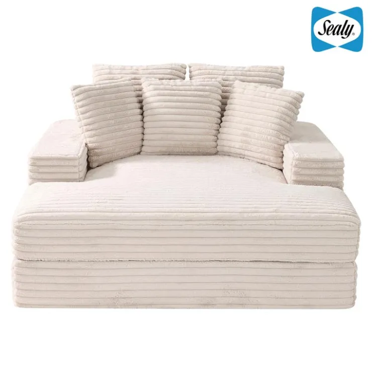 Sealy Corduroy Velvet Chaise - Cream Beige Best