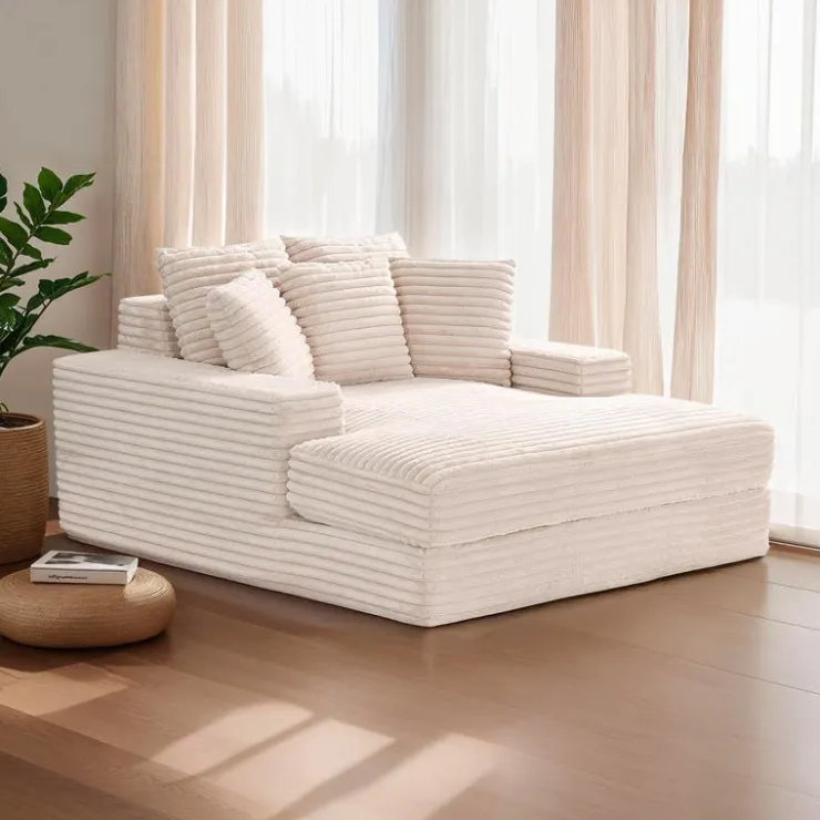 Sealy Corduroy Velvet Chaise - Cream Beige Best
