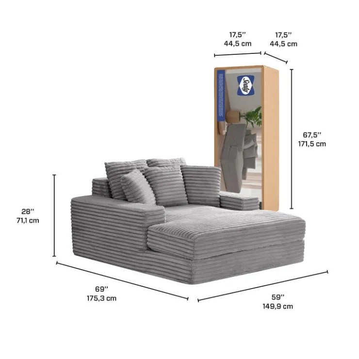 Sealy Corduroy Velvet Chaise - Grey Online