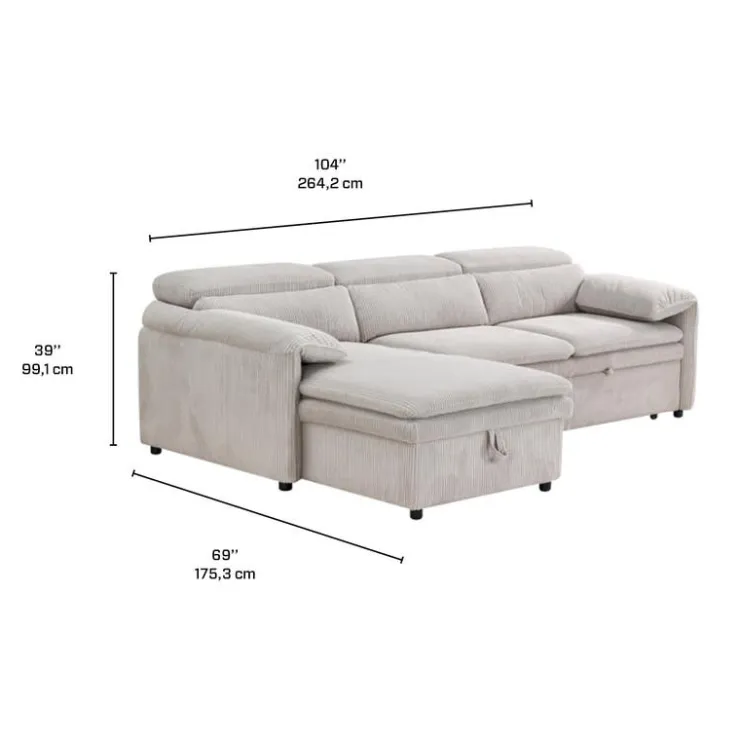 Sectional Bed and a Left-Side Chaise with Storage - Beige Sale