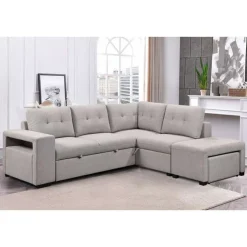 Sectional Bed with Chaise, Storage, and 2 Removable Ottomans Grey Outlet