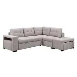 Sectional Bed with Chaise, Storage, and 2 Removable Ottomans Grey Outlet