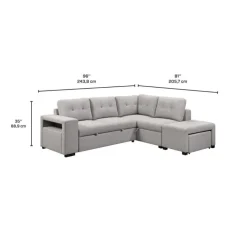 Sectional Bed with Chaise, Storage, and 2 Removable Ottomans Grey Outlet