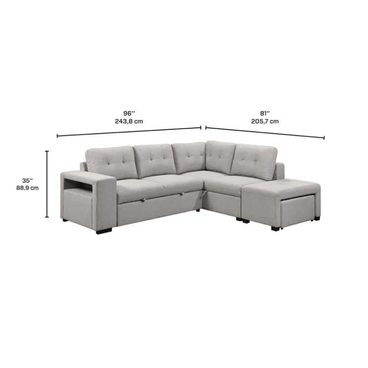 Sectional Bed with Chaise, Storage, and 2 Removable Ottomans Grey Outlet