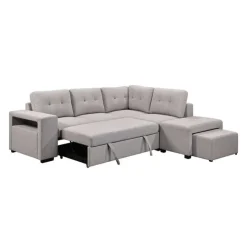 Sectional Bed with Chaise, Storage, and 2 Removable Ottomans Grey Outlet