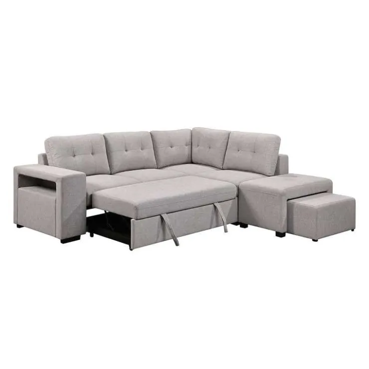 Sectional Bed with Chaise, Storage, and 2 Removable Ottomans Grey Outlet