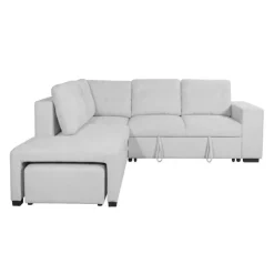 Sectional Bed with Left-Facing Chaise, Storage Compartments and an Extendable Ottoman Ivory Sale