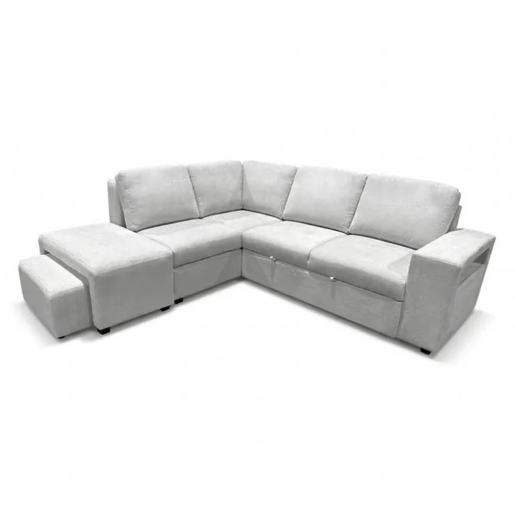 Sectional Bed with Left-Facing Chaise, Storage Compartments and an Extendable Ottoman Ivory Sale