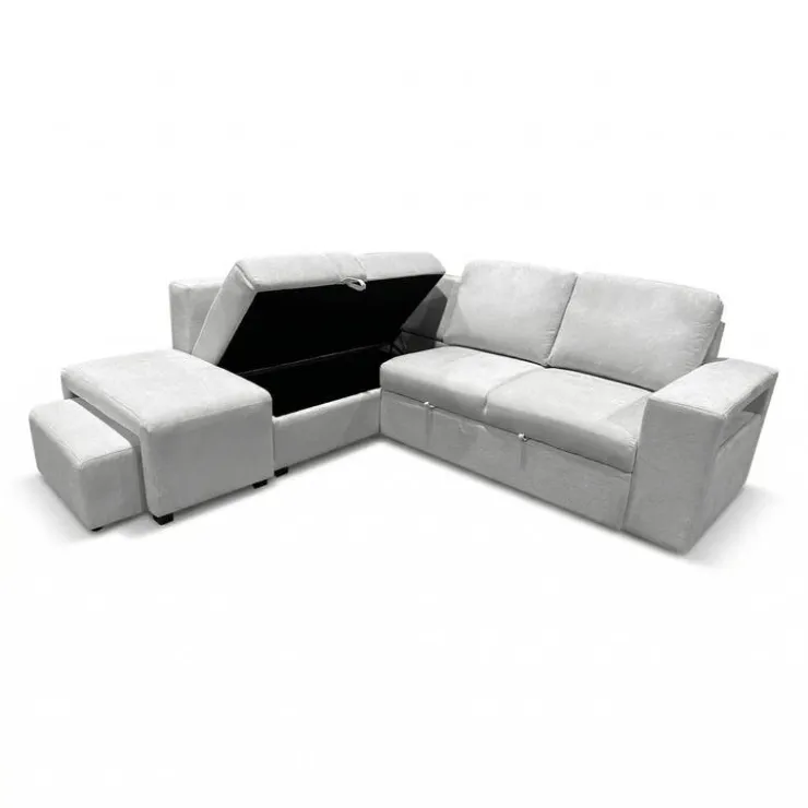 Sectional Bed with Left-Facing Chaise, Storage Compartments and an Extendable Ottoman Ivory Sale