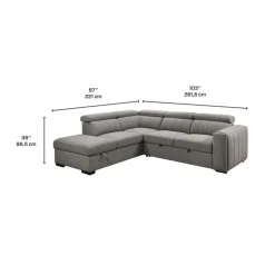 Sectional Bed with Left-Side Chaise, Adjustable Headrests, and Storage Grey Clearance