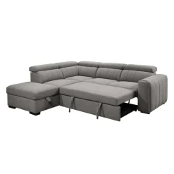 Sectional Bed with Left-Side Chaise, Adjustable Headrests, and Storage Grey Clearance