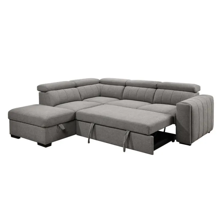 Sectional Bed with Left-Side Chaise, Adjustable Headrests, and Storage Grey Clearance