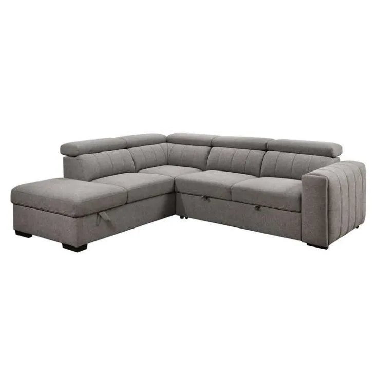Sectional Bed with Left-Side Chaise, Adjustable Headrests, and Storage Grey Clearance