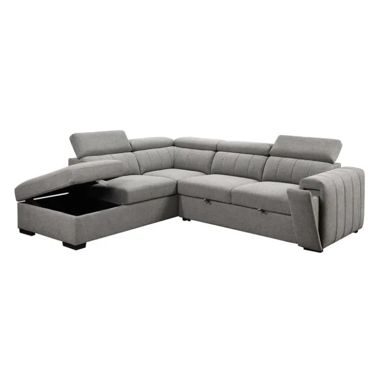 Sectional Bed with Left-Side Chaise, Adjustable Headrests, and Storage Grey Clearance