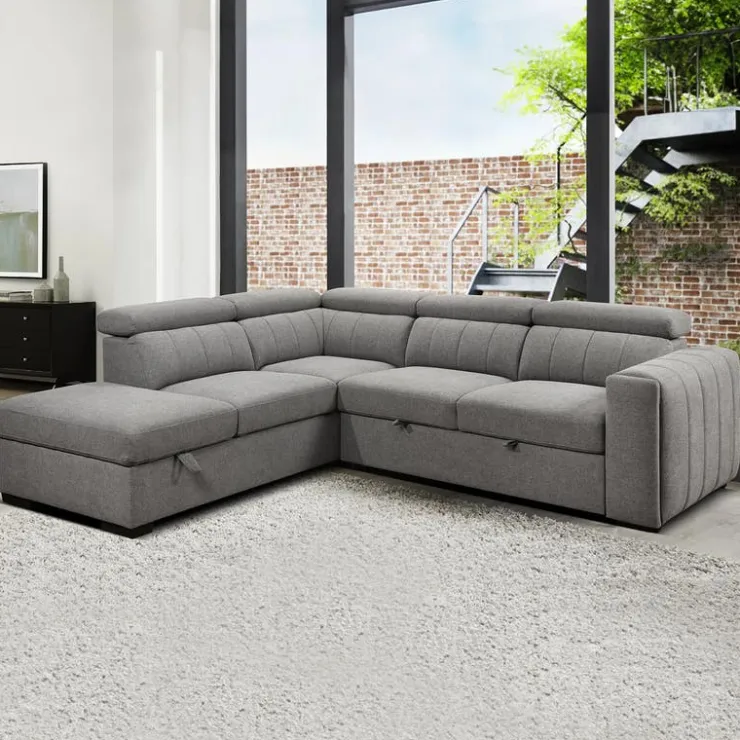 Sectional Bed with Left-Side Chaise, Adjustable Headrests, and Storage Grey Clearance