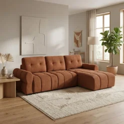 Sectional Bed with Right-Facing Chaise and Storage - Terracotta Rust Outlet
