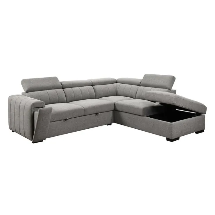 Sectional Bed with Right-Side Chaise, Adjustable Headrests, and Storage Grey Sale