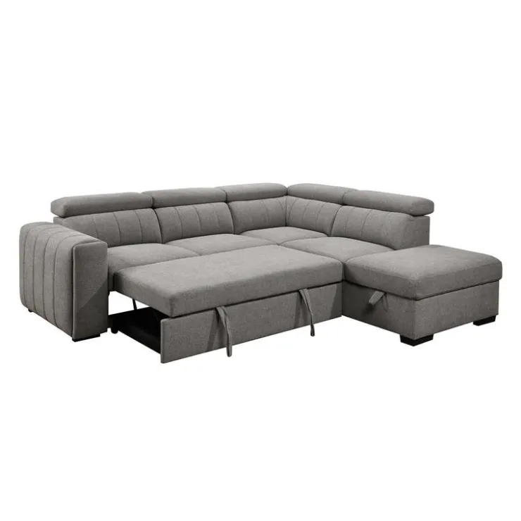 Sectional Bed with Right-Side Chaise, Adjustable Headrests, and Storage Grey Sale